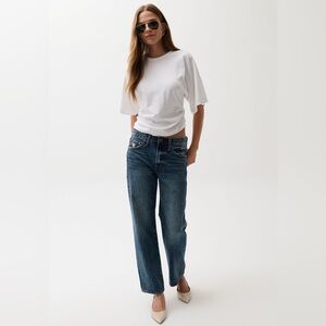 Pistola Lexi Mid Rise Bowed Straight Leg 100% Cotton Denim Jean Artisan 29